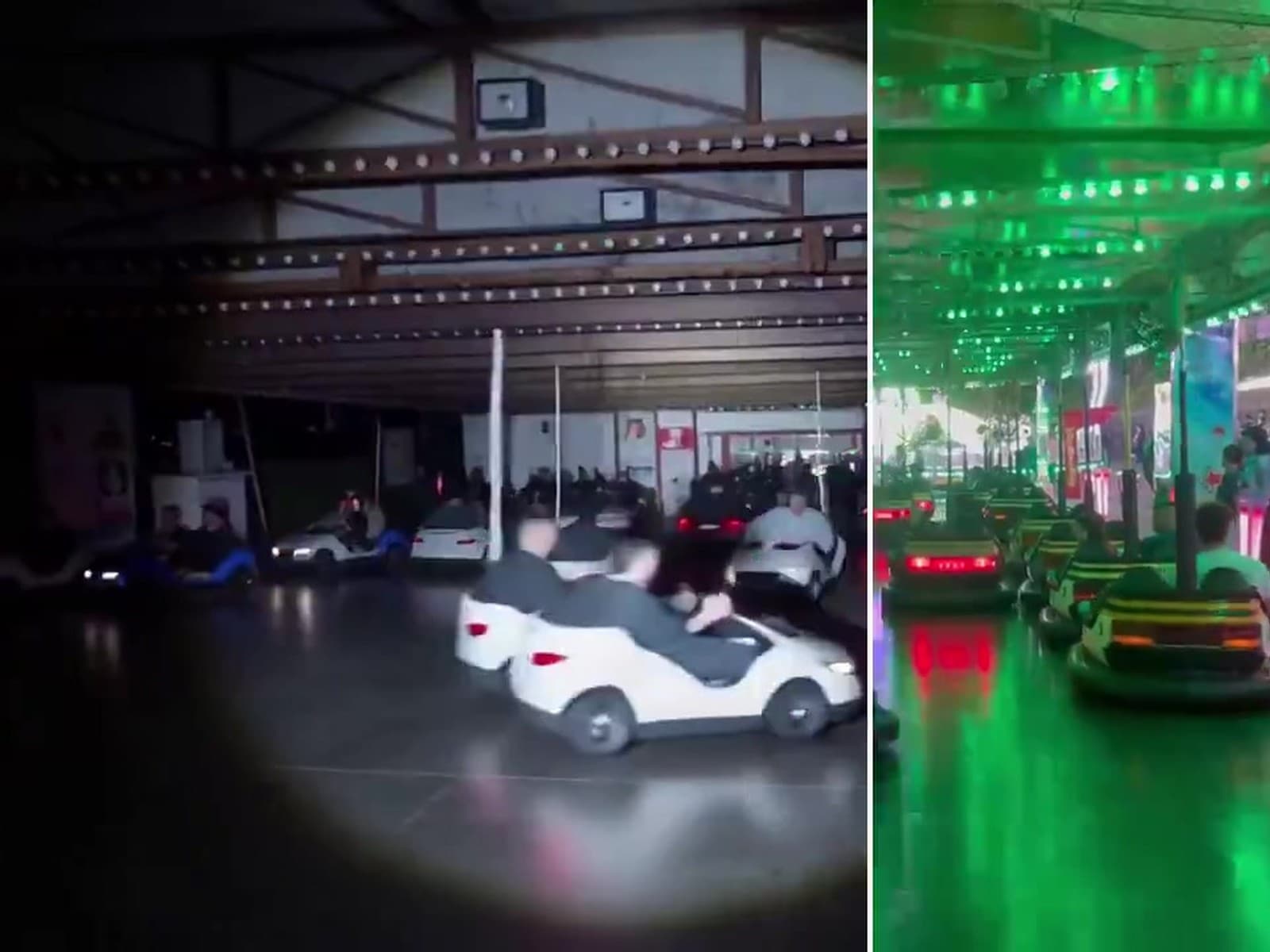 Lights out at the fair, with one flashlight left on