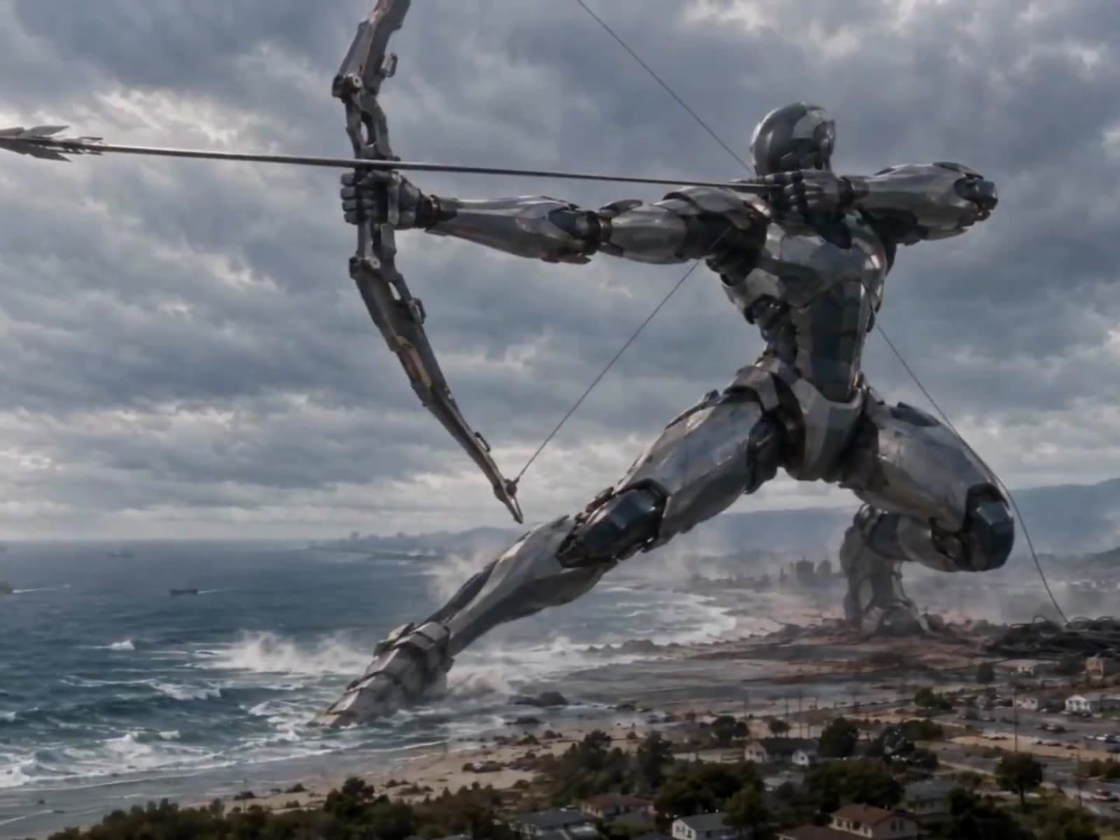 A Jaeger archer fires one arrow around the planet at a sea kaiju